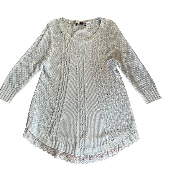United States Sweaters Tunic Seafoam Cable Knit Lace Trim Minimalist Casual LG - Picture 5 of 8